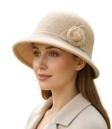 Kapelusz damski cloche naszywka kwiat (Beżowy)