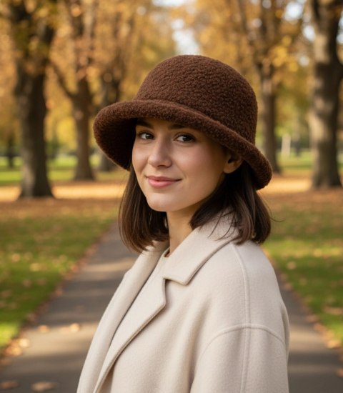 Kapelusz damski z miękkiej tkaniny teddy (Brązowy)