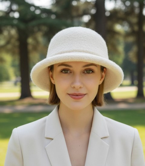 Kapelusz damski z miękkiej tkaniny teddy (Ecru)