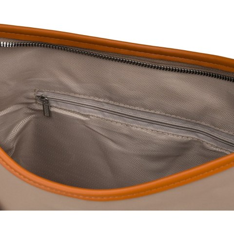 Beżowa listonoszka damska z poliestru i skóry ekologicznej wyposażona w kieszonkę zewnętrzną - Peterson