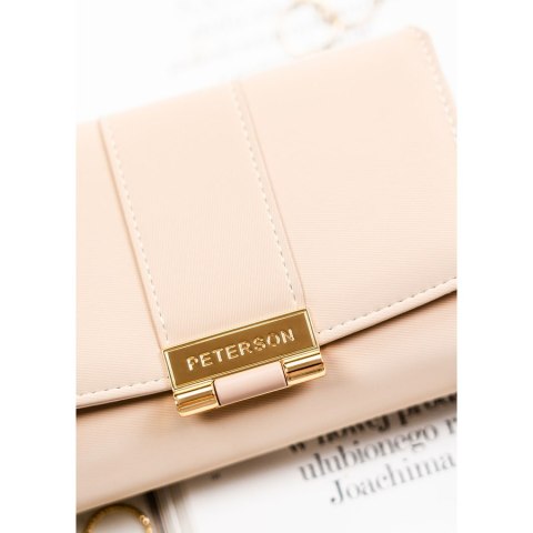 Beżowy portfel damski wykonany ze skóry ekologicznej o lekko prążkowanej fakturze, zamykany zatrzaskiem - Peterson