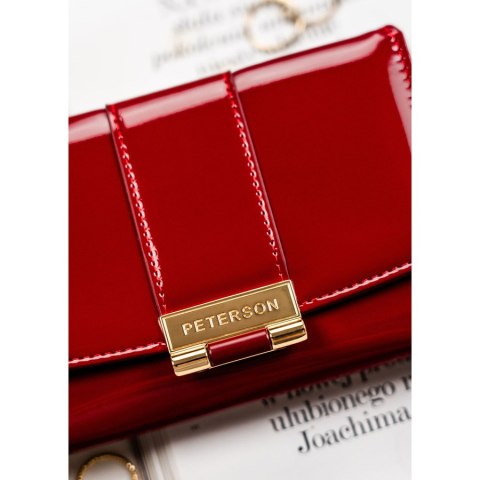 Bordowy, poziomy portfel damski wykonany z lakierowanej skóry ekologicznej - Peterson