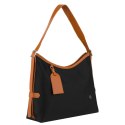 Czarna torebka damska z poliestru i skóry ekologicznej, jednokomorowa - Peterson