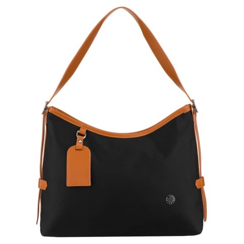 Czarna torebka damska z poliestru i skóry ekologicznej, jednokomorowa - Peterson