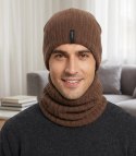 Dzianinowa czapka beanie z naszywką - styl i wygoda (Brązowy)