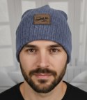 Dzianinowa czapka beanie z naszywką - styl i wygoda (Niebieski)