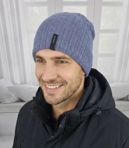 Dzianinowa czapka beanie z naszywką - styl i wygoda (Niebieski)