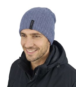 Dzianinowa czapka beanie z naszywką - styl i wygoda (Niebieski)