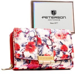 Wielokolorowy portfel damski wykonany ze skóry ekologicznej, ozdobiony kwiatowym wzorem - Peterson
