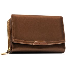 Brązowy portfel damski ze skóry ekologicznej wyposażony w system RFID - Rovicky