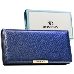 Granatowy portfel damski ze skóry ekologicznej wyposażony w system RFID - Rovicky