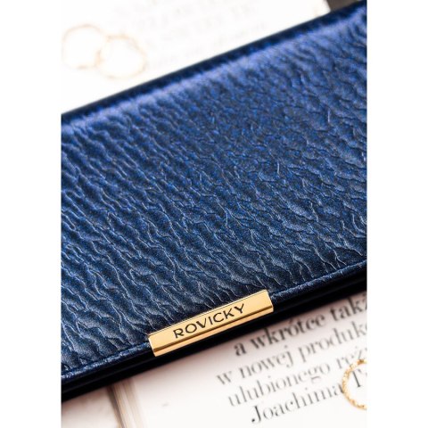Granatowy portfel damski ze skóry ekologicznej wyposażony w system RFID - Rovicky