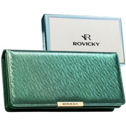Portfel damski ze skóry ekologicznej w zielonym kolorze, wyposażony w system RFID - Rovicky
