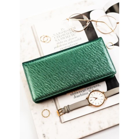 Portfel damski ze skóry ekologicznej w zielonym kolorze, wyposażony w system RFID - Rovicky