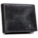 Duży portfel męski ze skóry naturalnej w czarnym kolorze wyposażony w system RFID - Peterson