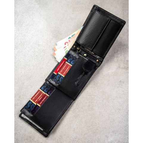 Duży portfel męski ze skóry naturalnej w czarnym kolorze wyposażony w system RFID - Peterson